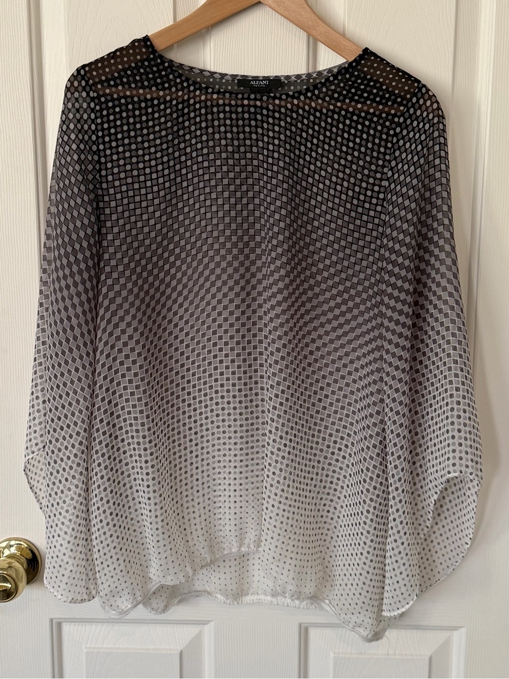 Alfani Black and White Ombre Dot Sheer Blouse